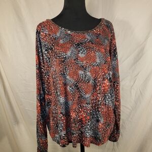 Ruby Rd. Red and Black Abstract Pattern Long-Sleeve Top PXL
